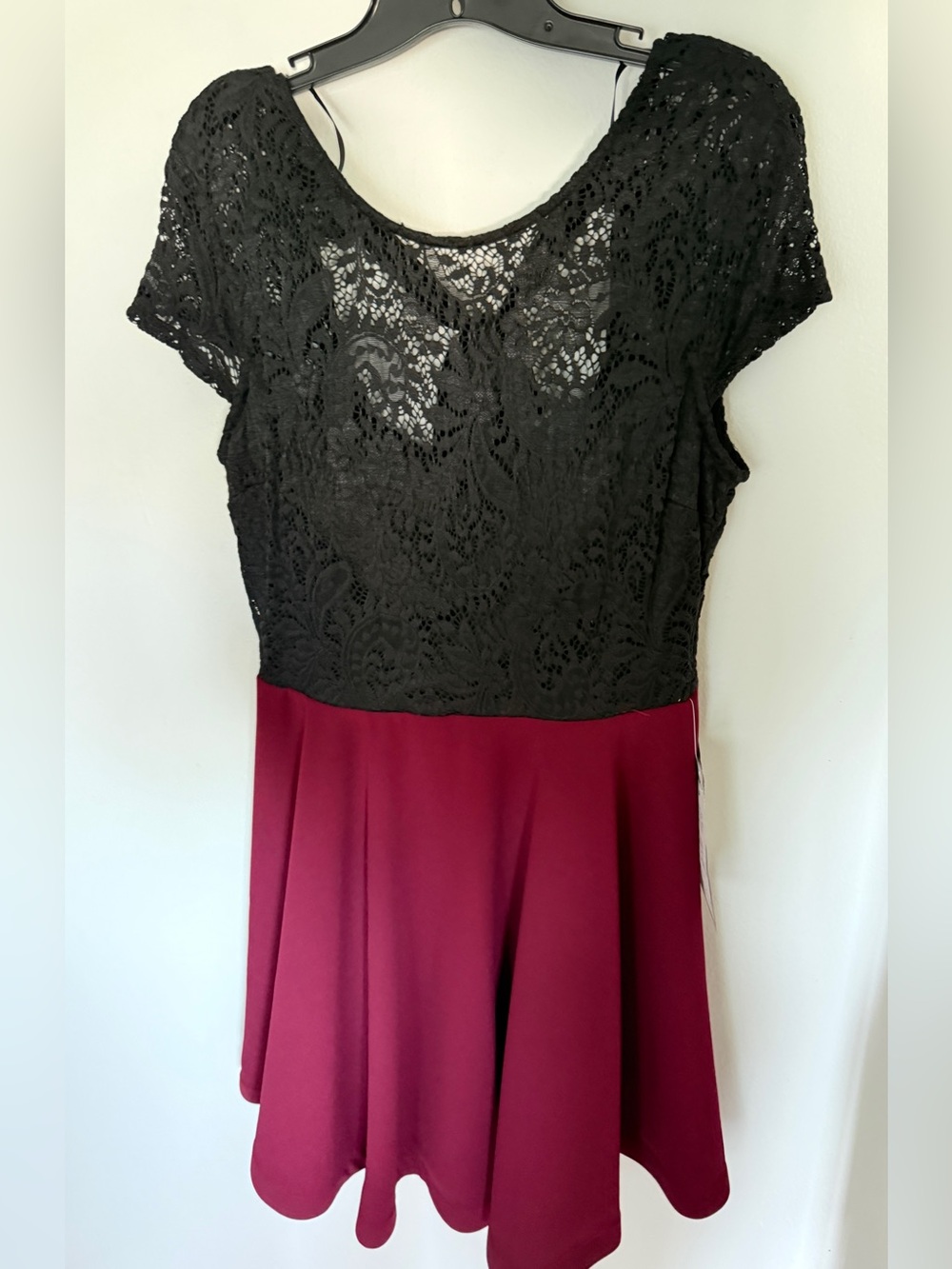 Black Lace & Burgundy Fit-and-Flare Midi Dress | Juniors 13/14